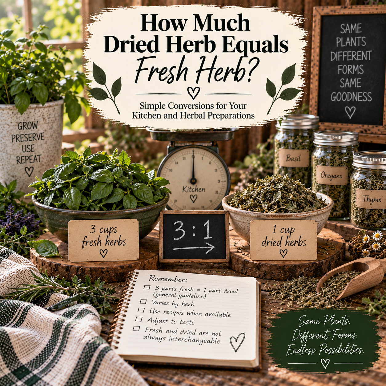 How Much Dried Herb Equals Fresh Herb?